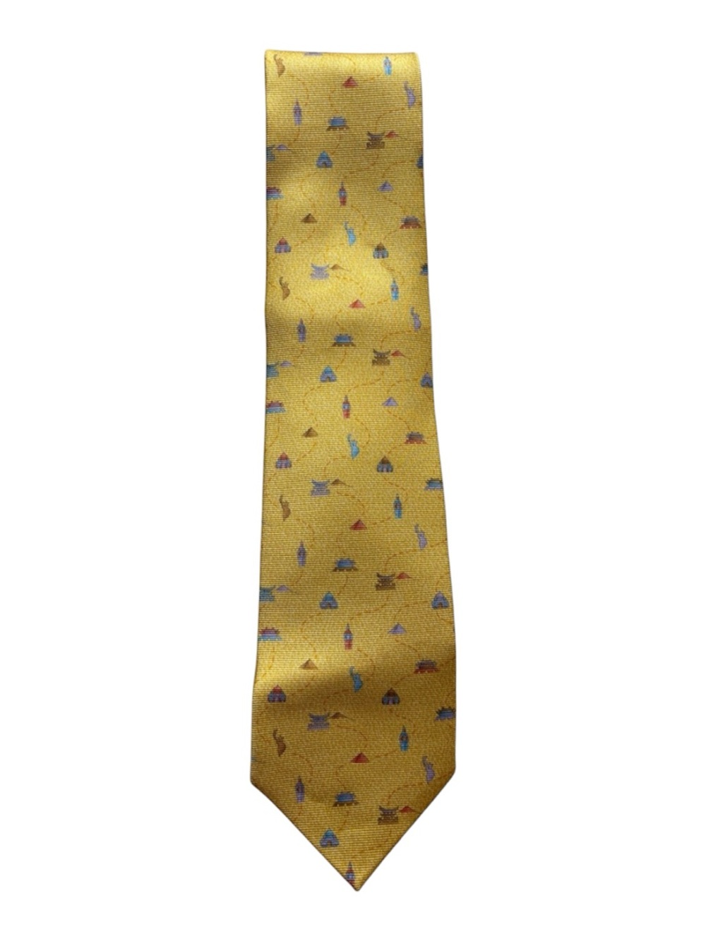 BVLGARI Men’s Necktie - Yellow Ancient Turbans Woven Pattern 7 Fold Silk Italy